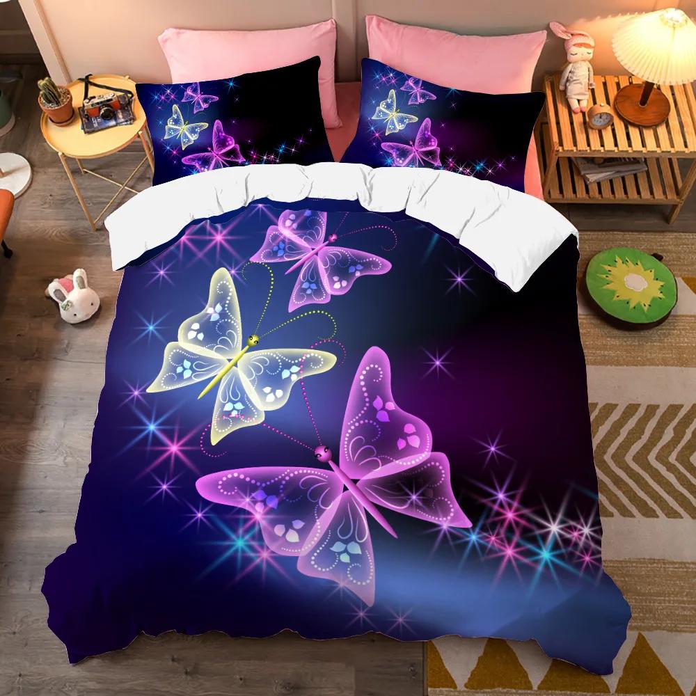 Роскошный темно-синий комплект постельного белья Galaxy Twin Full Queen King Size, пододеяльник/пододеяльник, комплект сияющих звезд, звездное небо, пододеяльник