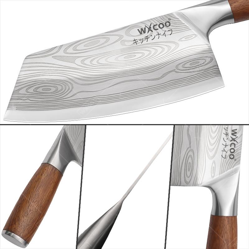 1PCS WXCOO Stainless Steel Kitchen Knife Scissor Set Fruit Slicing Multifunctional Bottle Opener Chef Knife Wooden Handle