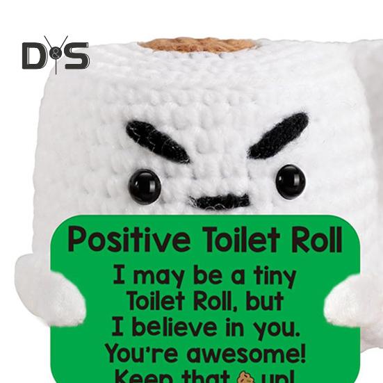 Вязаная крючком туалетная трубка с позитивной открыткой Мини-вязаная ручная работа рулон бумаги кукла игрушка для снятия стресса украшение для домашнего офиса рабочего стола орнамент