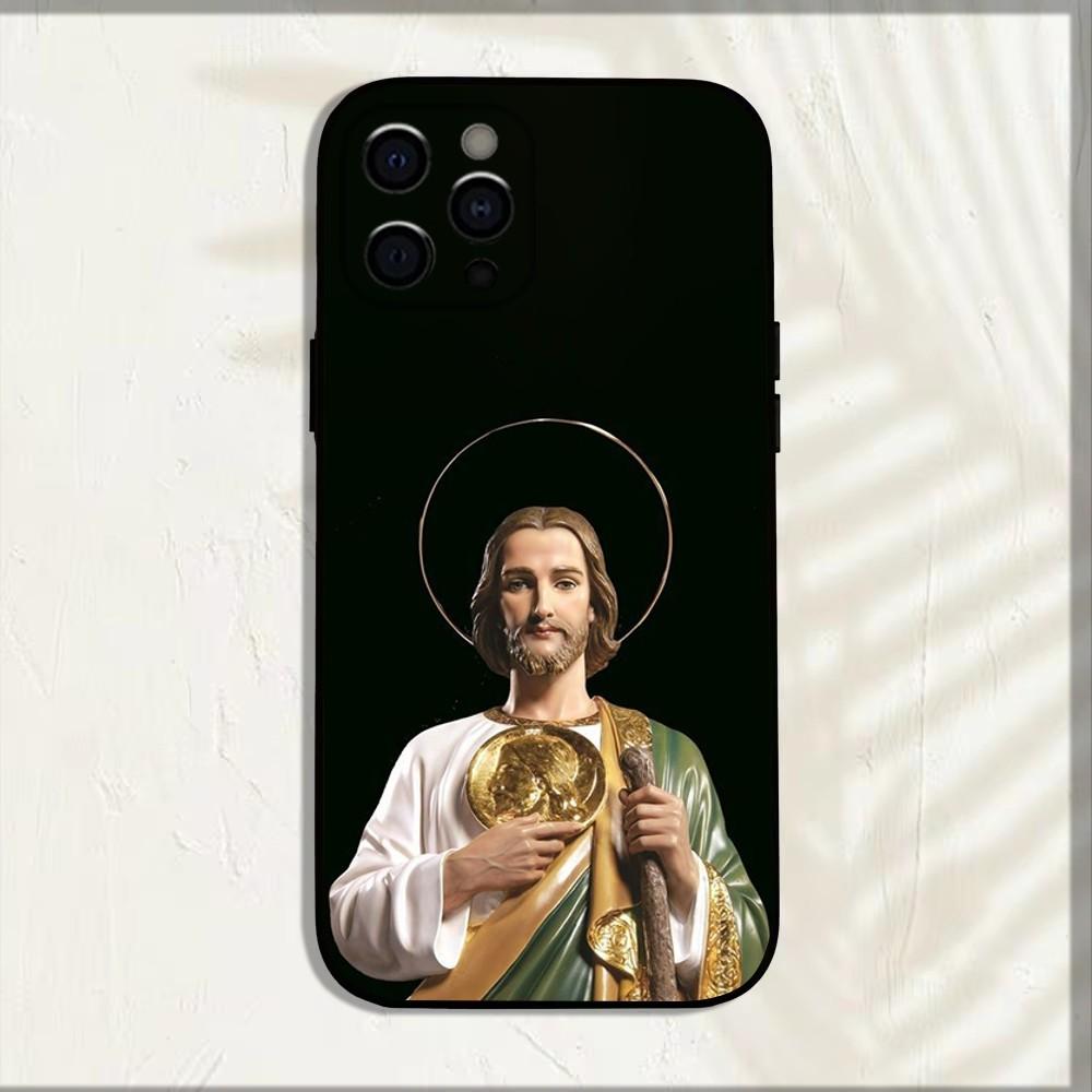 San Judas Tadeo ART Phone Case For iPhone 15,14,13,12,11,Pro,X,XS,Max,XR,Plus,Mini Soft Black Cover