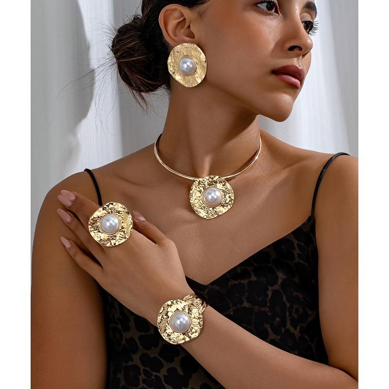 Эксклюзивный геометрический круглый открытый браслет-кольцо, серьги-пусеты, колье, набор