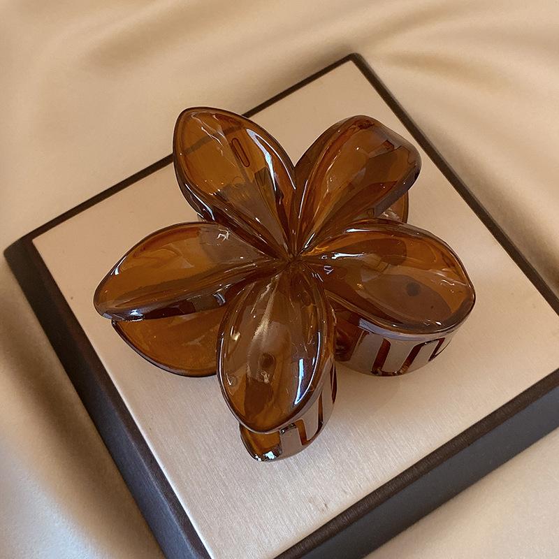 Women's Large-Size 8cm Brown Beige Laser Mermaid Princess Flower Shaped Lightweight Plastic Hair Clips Hair Accessories