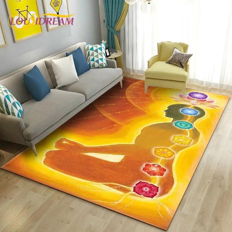 Радуга 7 Чакра Мандала Богемия Коврик, Коврик для гостиной Спальня Диван Коврик Украшение, Нескользящий коврик для йоги