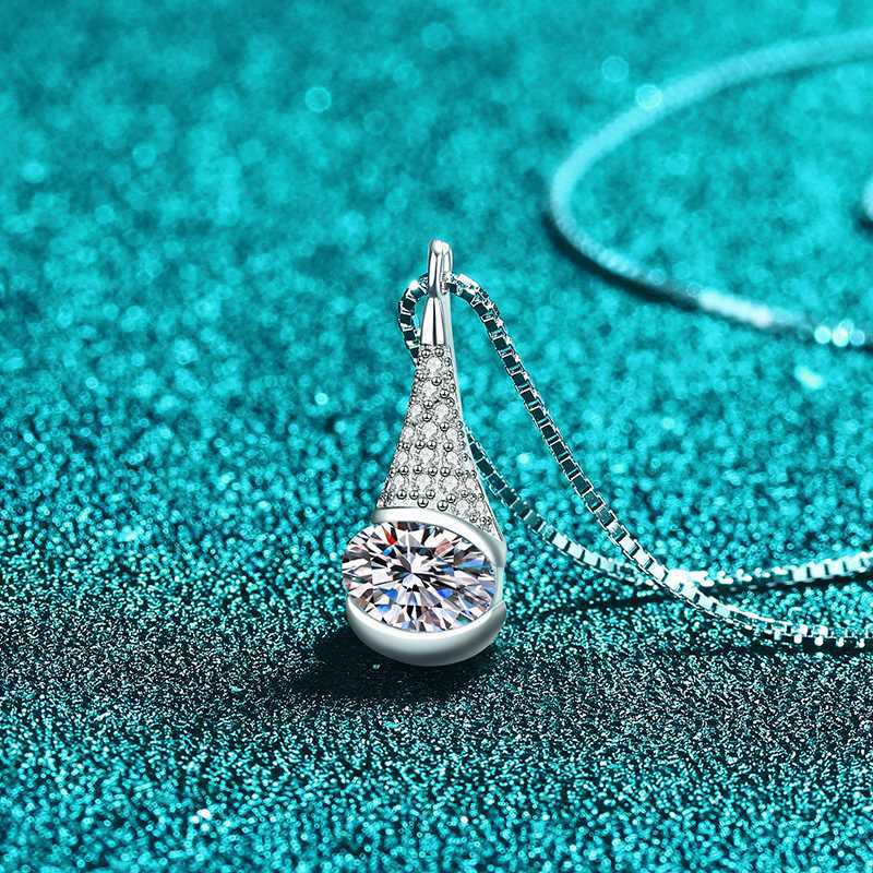 Серебряное ожерелье Yinbaichuan S925 с муассанитом, овальным кулоном в форме капли для женщин - Простое, модное подвесное украшение на коробчатой цепочке