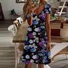 Summer Fashion Women's V Neck Short Sleeve Flower Printed  Dress Sex Short Skirt Dresses