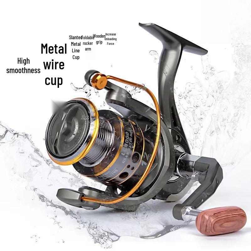 Рыболовная катушка спиннинг с металлическим шпулей и складной ручкой для морского удилища