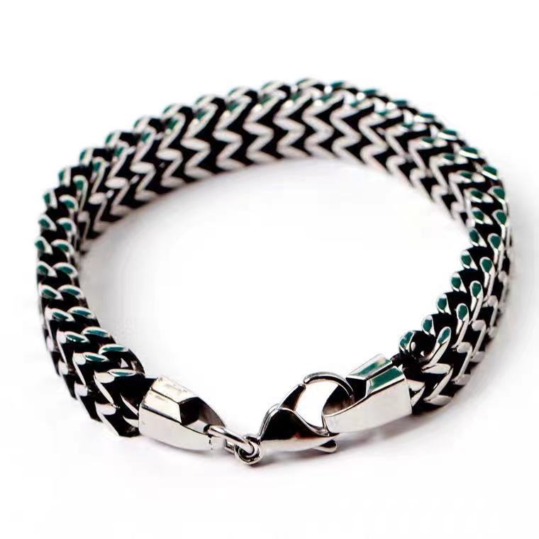 Точечный европейский и американский доминирующий мужской браслет из титановой стали с двумя рядами спереди и сзади, плетеный сетчатый браслет из нержавеющей стали