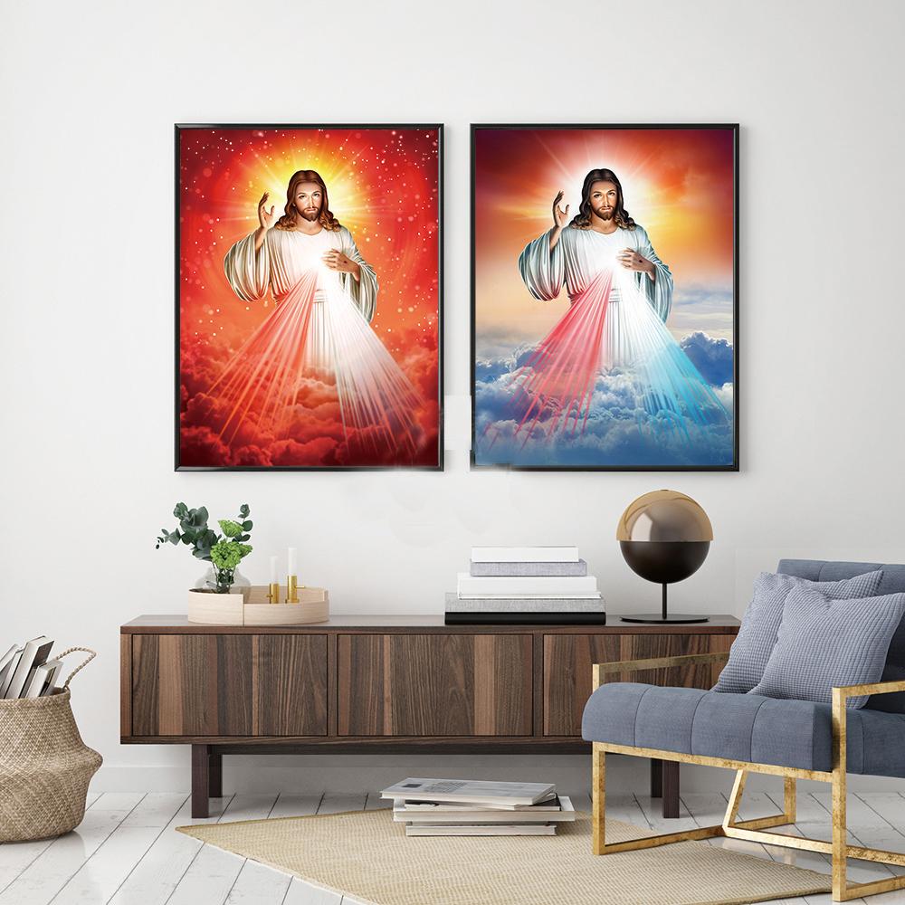 Христос Иисус Холст Картина Религиозный постер Священное Сердце Иисуса Настенная живопись Плакаты и принты Настенный постер Домашний декор