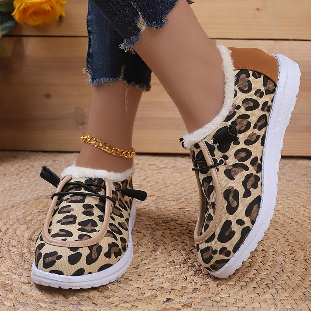 Модные женские пушистые меховые зимние сапоги женские осенне-зимние леопардовые плоские каблуки утолщенные плюшевые хлопковые подбитые туфли женские теплые ботинки