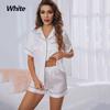 Womens Silk Satin Pajamas Set Short Sleeve Two-piece Pj Sets Sleepwear Loungewear Button-Down