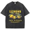 Cotton Women Acid Wash T-Shirts Premium Fresh Lemons Printing Tees Distressed Oversize O-Neck Short Sleeve Female Clothes
