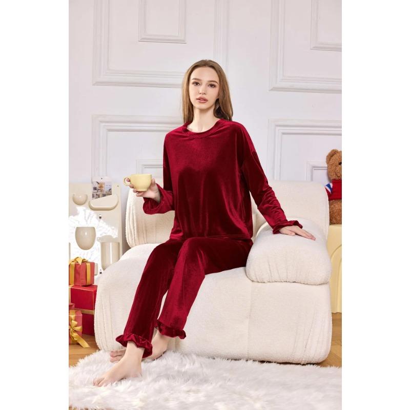 Женский пижамный комплект осень-зима золотой бархат длинные рукава длинные брюки домашняя одежда можно носить на улице мягкий удобный