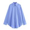 2025 Spring/Summer Women's Striped Poplin Shirt with Turn-Down Collar and Long Sleeves
