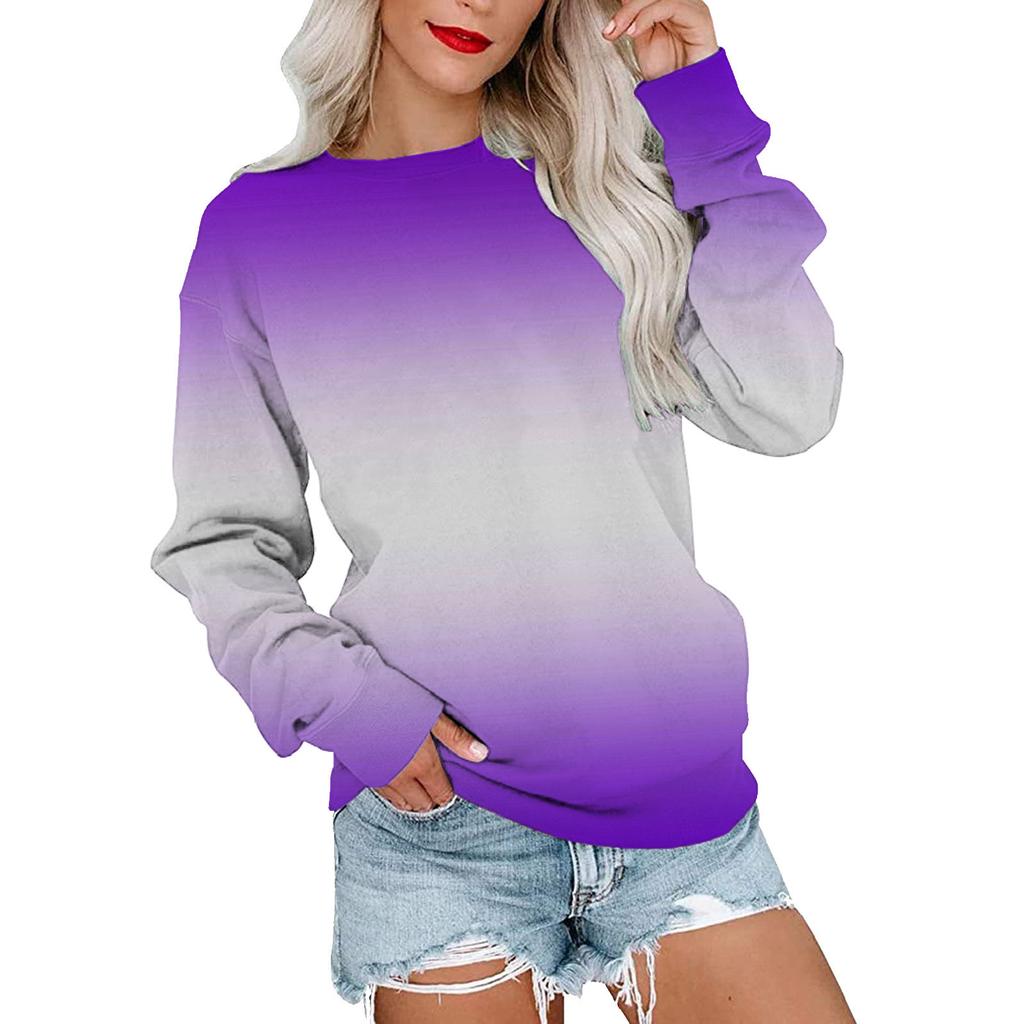 Women's Hoody Fashion Gradient Color Print Sweatshirts Long Sleeved Casual O Neck Hoodies Female Tops