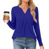 Women's Fashion Casual Long Sleeve Shirt Solid Color V Neck Up Tops