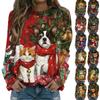 Women's Fashion Casual Long Sleeve Christmas Printed Neck Sweatshirt Top