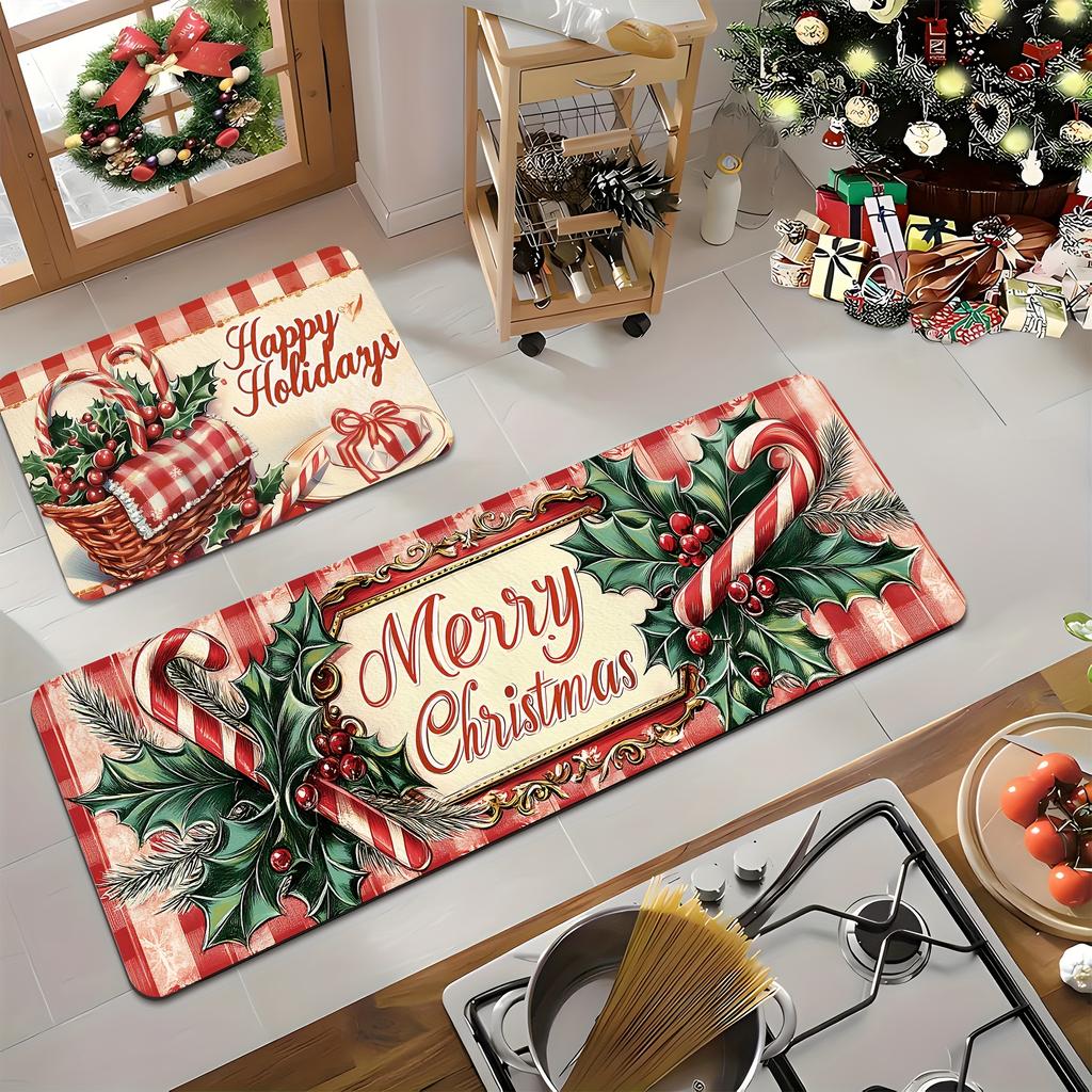 2 шт. анти-усталостных кухонных коврика, праздничные рождественские водонепроницаемые нескользящие толстые мягкие кухонные коврики, прочные, удобные стоячие коврики для кухни