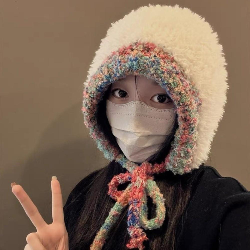 Korean Style Ear Protection Hat Soft Windproof Knitted Warm Hat Breathable Headgear Plush Pullover Hats Cycling Riding