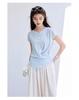 Summer "Waist Fold Study" French design style exudes a slimming and slimming vibe, with crossed shoulder sleeves and a knitted sweater