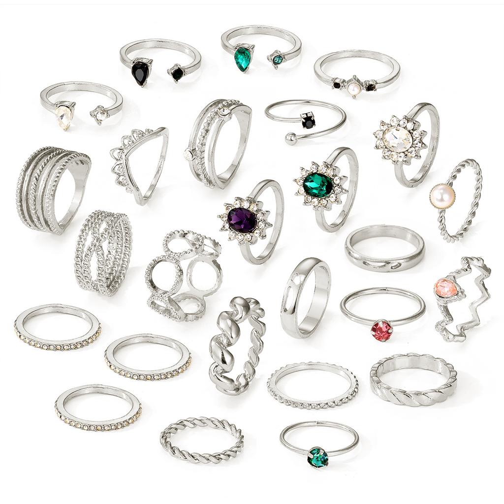 26 шт., модные женские элегантные аксессуары, роскошные комплекты с бриллиантами и изумрудами, праздничная одежда для девочек, аксессуары, открытый многослойный набор колец, комбинированный набор