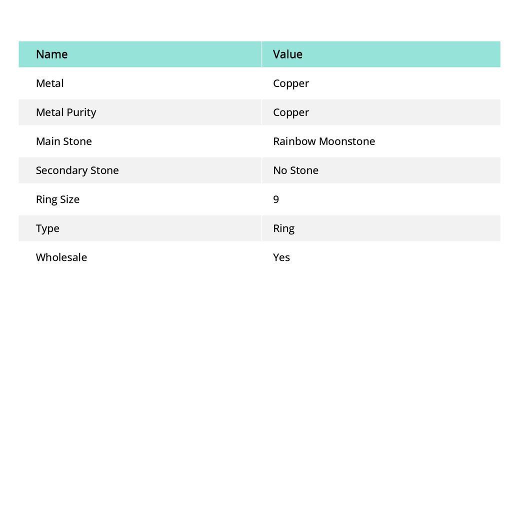 Rainbow Moonstone Handmade Copper Jewelry Ring Size 9 Z7U46