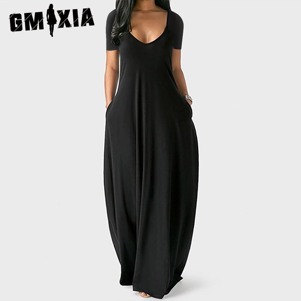 GMXIA Women's Fashion Summer Spring Solid Color Print Short Sleeve U-Neck Casual Dresses