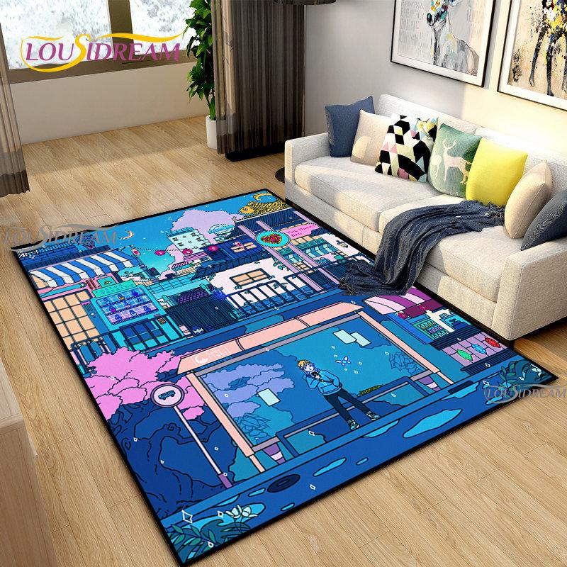 Японское Аниме Ночной Пейзаж Ковры Детская Игровая Напольная Подстилка Alfombra Мультяшные Ковры Современный Домашний Декор Гостиной Моющийся Напольный Ковер