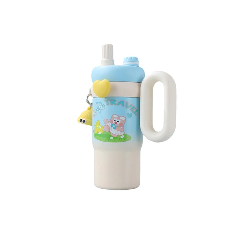 800ml Cartoon Doll Straw Thermos Cup Stainless Steel Insulated Water Cup Office