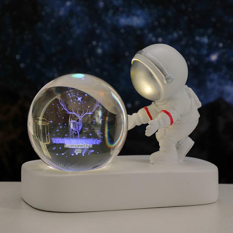 Cross-Border Astronaut Night Light: Starry Sky Crystal Ball with Luminous Base - Perfect Holiday Souvenir and Desktop Ornament.