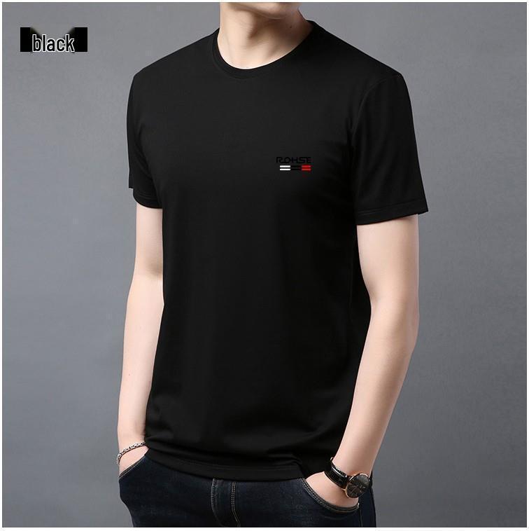 Мужская приталенная быстросохнущая футболка из ледяного шелка - Короткий рукав, Круглый вырез, Однотонная, Дышащая, Большой размер