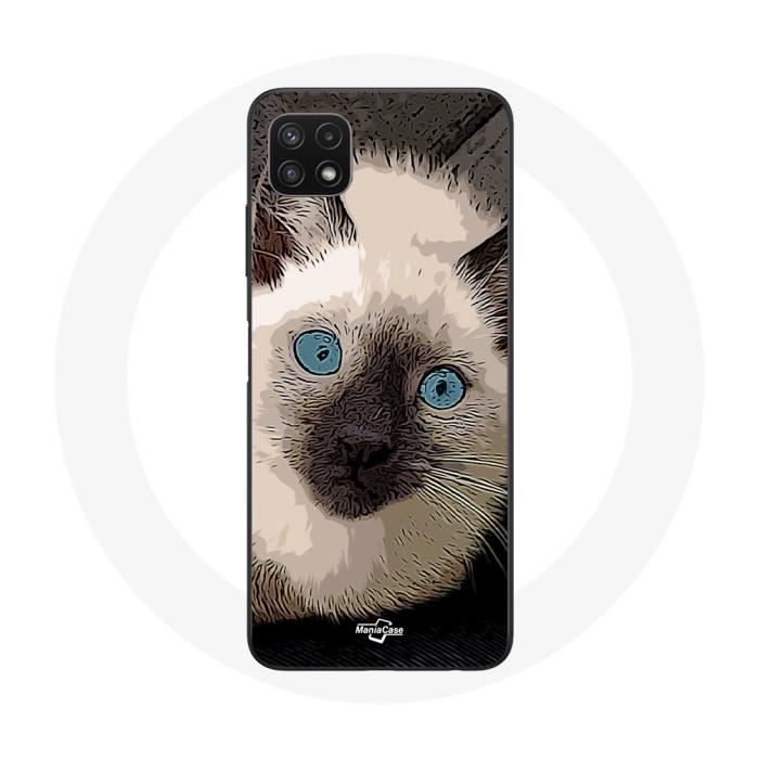 Coque pour Samsung Galaxy A22 5G Chat Siamois Noir et blanc aux Yeux Bleus