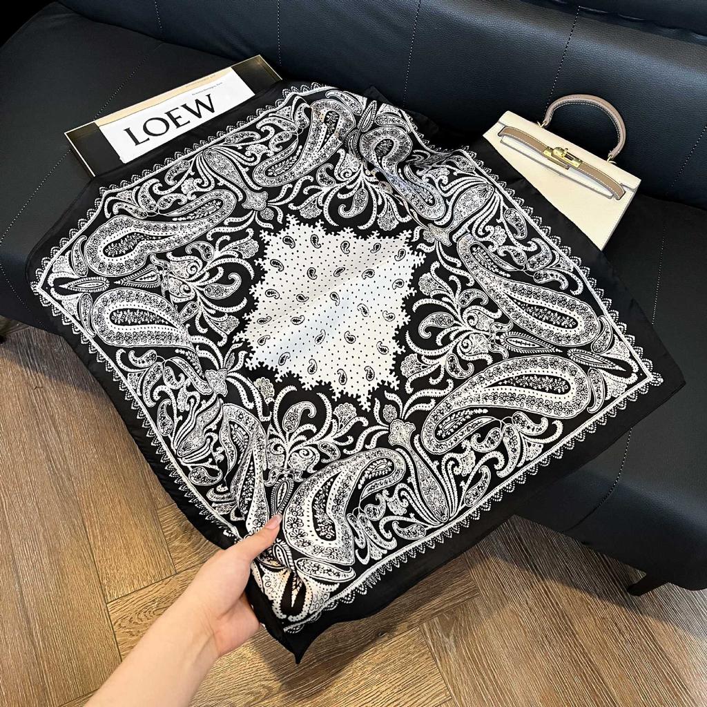 Luxury Paisley Square Scarf Women Print Satin Neckerchief Spring Hair Band Foulard Bandana Echarpe Tie Shawl Wraps