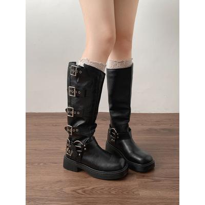 Ретро черные британские ботинки на толстом каблуке детские ботинки 2025 новая осень небольшие ботфорты на платформе