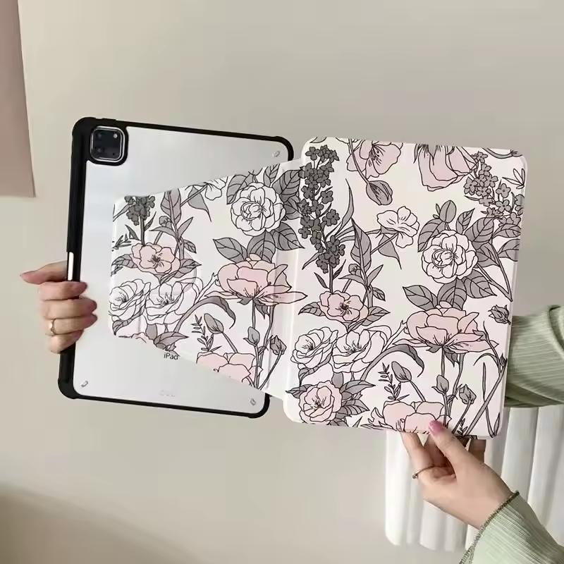 Модный Арт Цветы Милые Ретро для IPad Pro Air 13 11 M5 M4 M3 M2 2 1 11-го A16 12.9'' 10 9 8-го Mini 7 6 5 4 Чехол