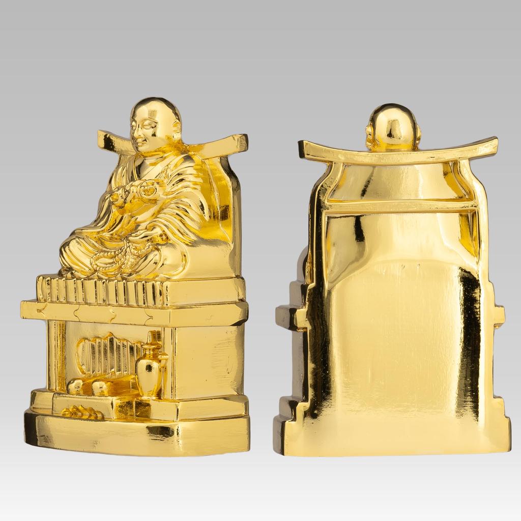 Buddhist Statue of Kobo Daishi (pure Gold Plated) In a PC Cabinet - "Shingon Sect" - Kukai, Takaoka Bronzeware (Kobo Daishi PCZ)