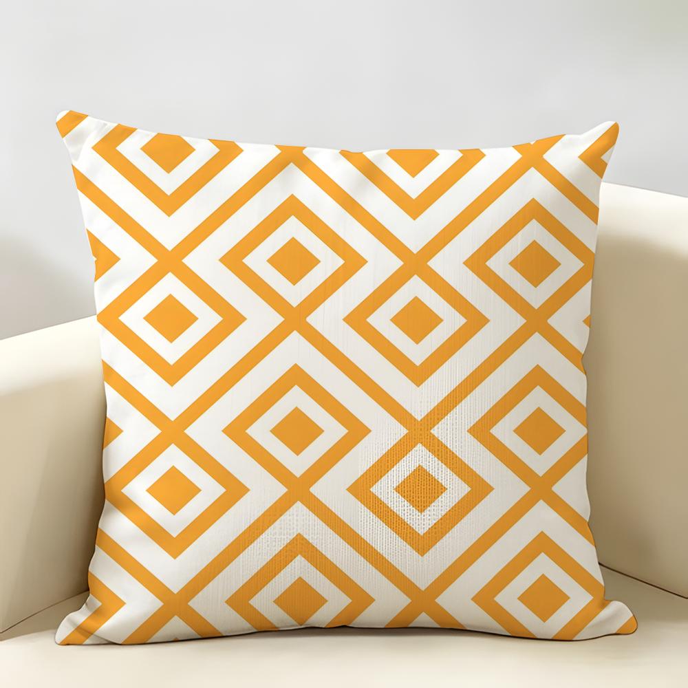 Geometric Diamond Pattern Cushion Cover Natural Linen Organic Fabric Double-Sided Printing Breathable Perfect For Home Decor