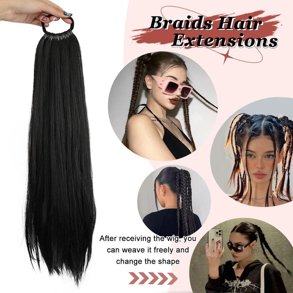 Синтетические наращивания хвоста на эластичной ленте, прямой наращивание хвоста для женщин, длинный прямой мягкий натуральный хвост 24 дюйма