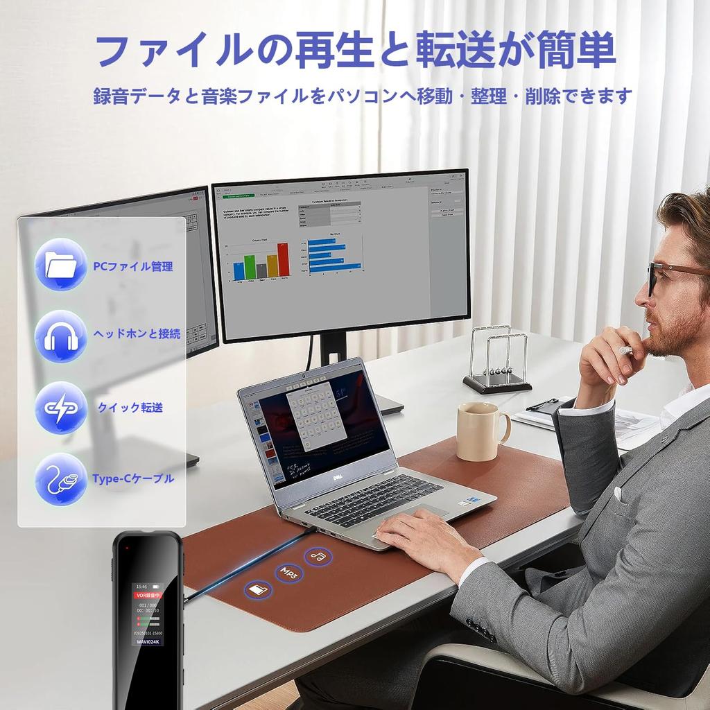 Компактный диктофон 64 ГБ с высокой чувствительностью, запись одной кнопкой, длительное время записи, всенаправленная запись, шумоподавление, повтор