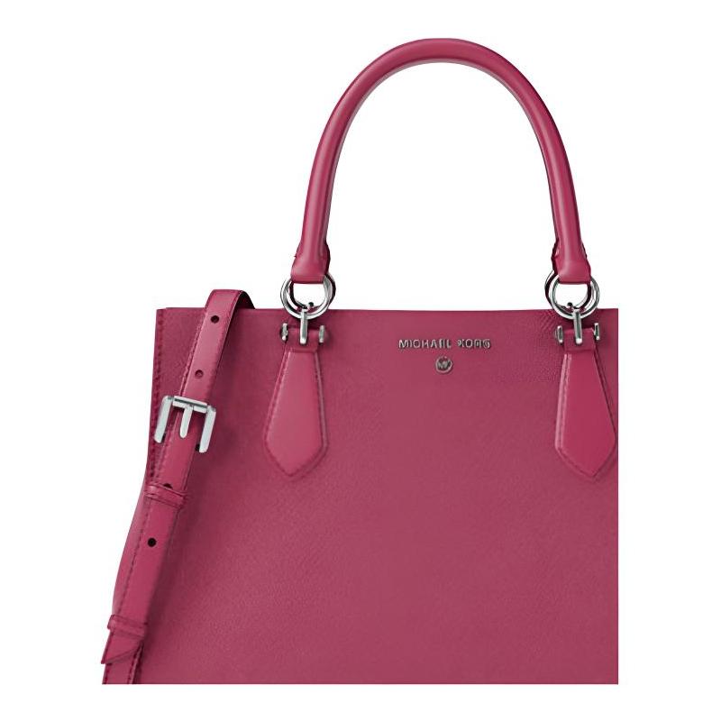 MICHAEL KORS MARILYN Silver Label Logo Design Cross Pattern Leather Handbag Medium Women's Rose Red