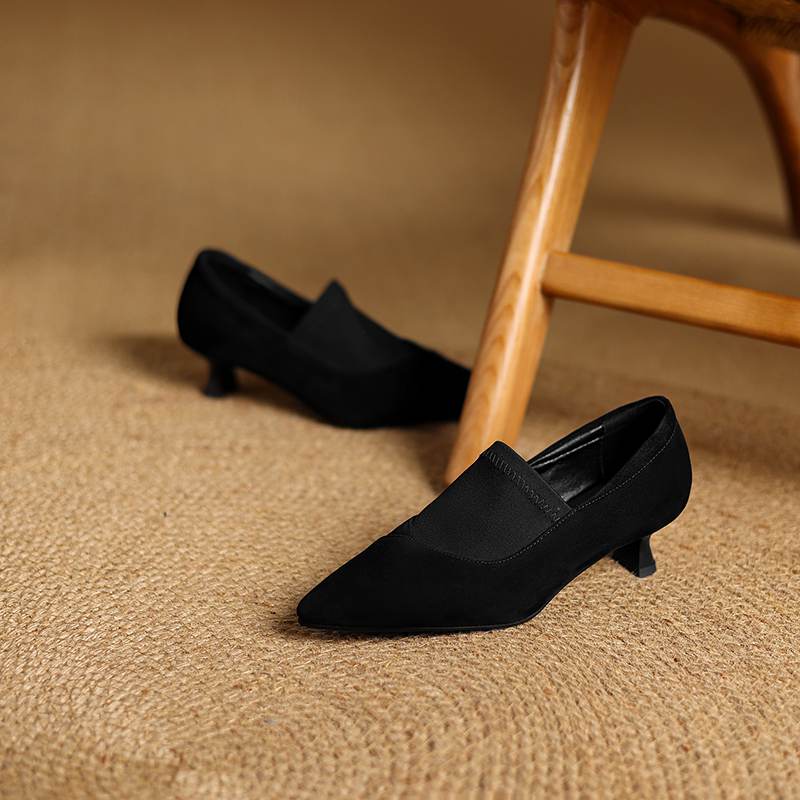 Krazing Pot Обувь из овчины замши Осень Зима Туфли Стилет Средний каблук Размер 43 Размер 42 Острый носок Глубокие лодочки