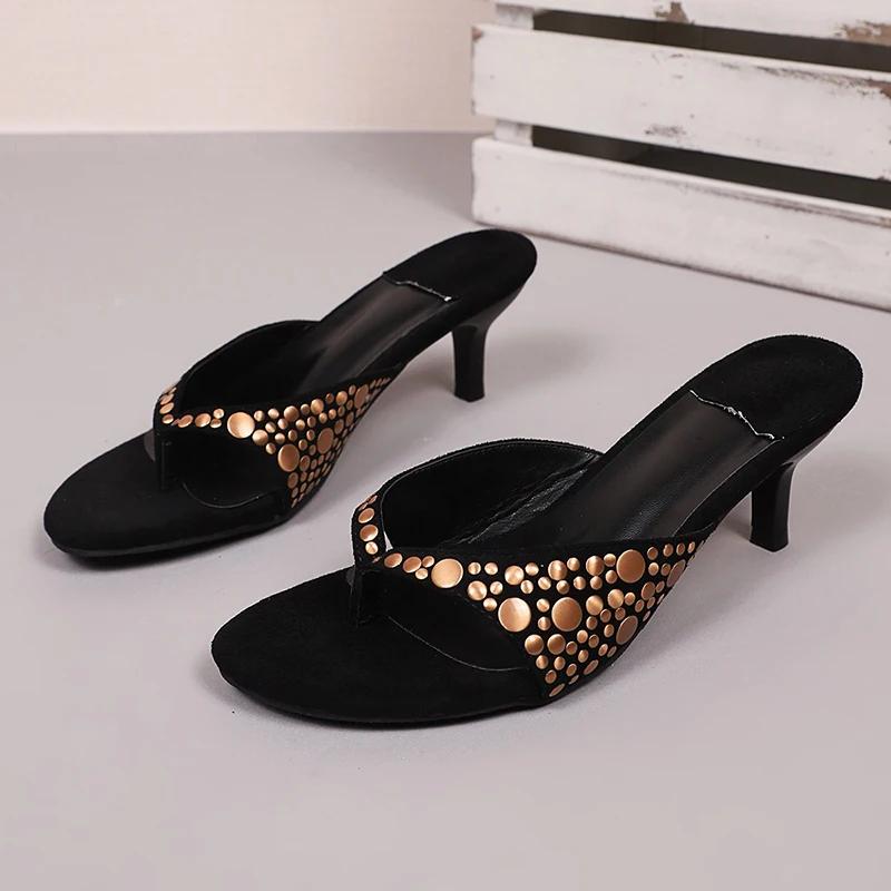 2025 Designer Vintage Summer Clip Toe Women Slippers Fashion Low Heels Party Pumps Slide Shoes Sexy Flip Flop