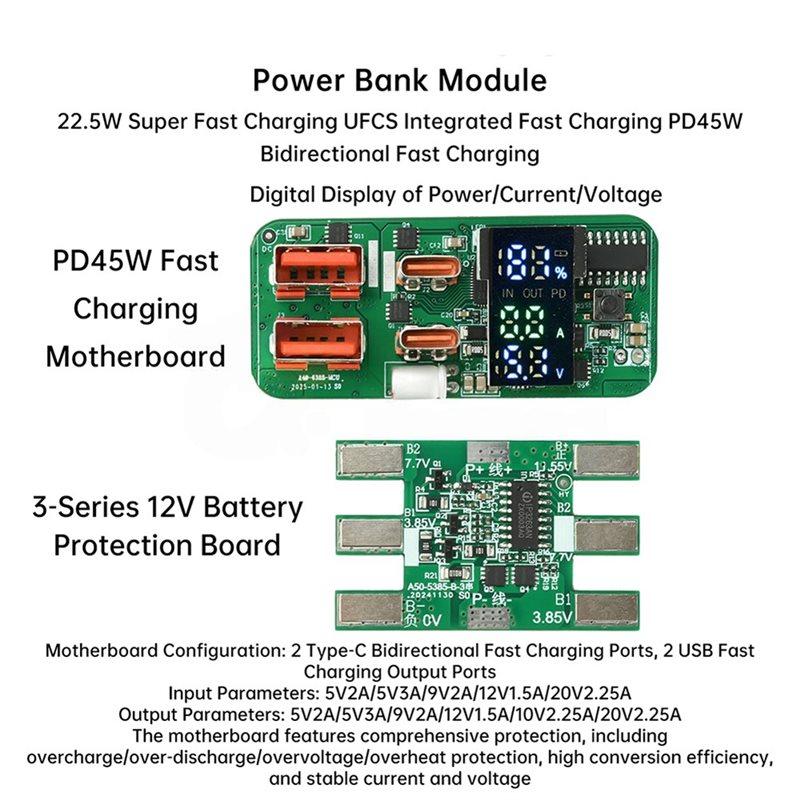 ABGI-PD45W 3S Двунаправленная Быстрая Зарядка Power Bank Плата с Защитой Батареи Светодиодным Дисплеем Модуль Зарядки для DIY