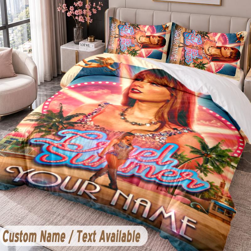 Custom Name Text 3Pcs Bedding Set Taylor Swift Duvet Cover And Two Pillowcases