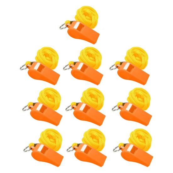 10 шт. пластиковых свистков со шнурками, громкие спортивные свистки для судей с горошиной для тренеров, для использования в экстренных ситуациях, запасной свисток для тренеров