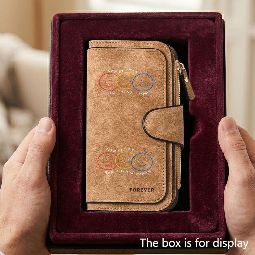 Unique three-color smiley face men's large-capacity wallet with business card slot and cash pocket, suitable for formal occasions and office use, a