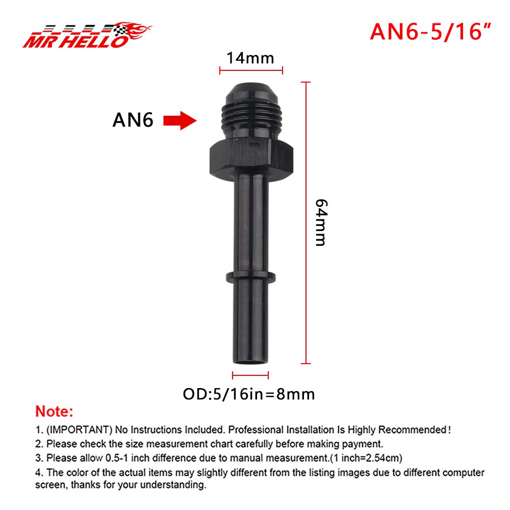 Quick Connect 6AN AN6 Male To 3/8" 5/16" Quick Disconnect Male Push On EFI Fitting Adapter Aluminum Black TF-1081-90-5/16