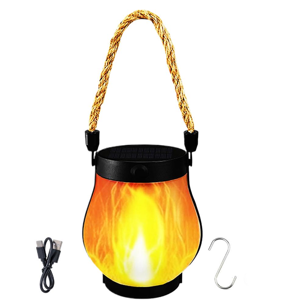 1-2 Set Solar Flame Flickering Camping Light with Rope Handle Garden Decoration Outdoor Lawn Path Yard Patio Hanging Lamp