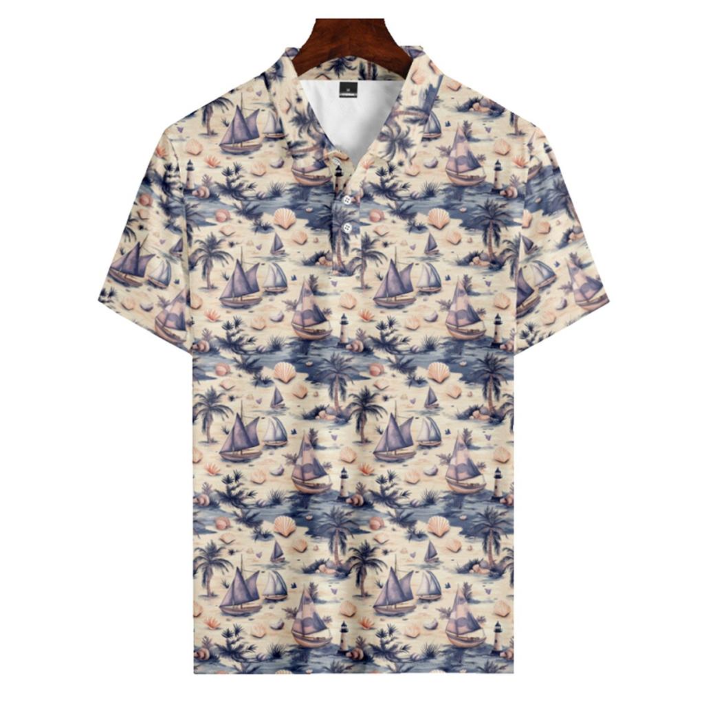 Мужская летняя рубашка для гольфа с принтом «Гавайи», с короткими рукавами, повседневная модная рубашка для мужчин