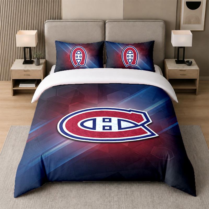 3Pcs Bedding SetMontreal Canadiens Soft Bed Sheet and Two Pillowcases Home Bedroom Decor