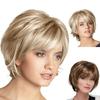 Elegant Ladies Short Wig Cover Straight Hair Fluffy Diagonal Bangs Golden White High-temperature Silk Wig Cover